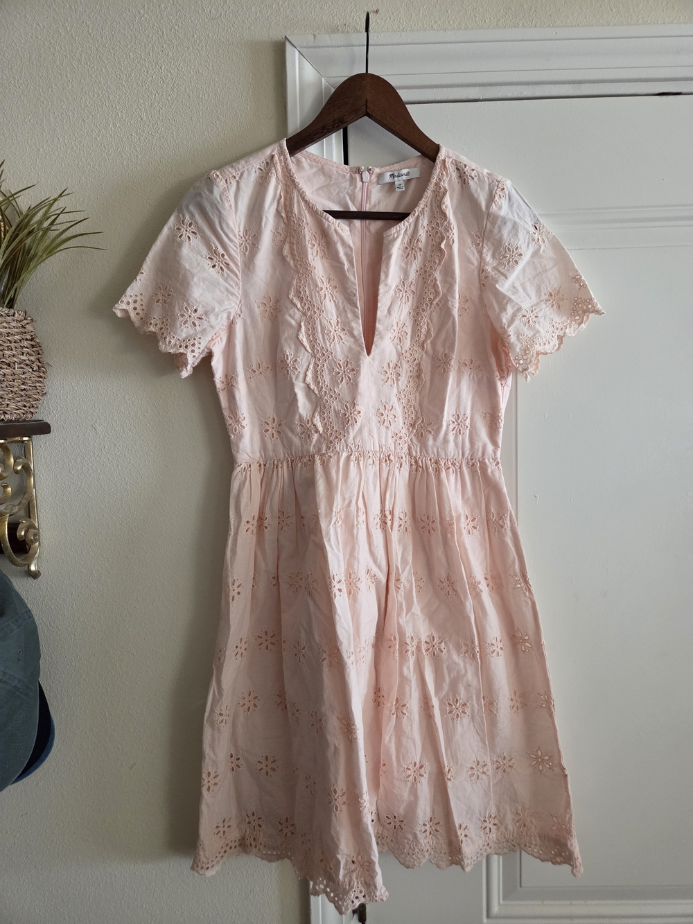 Madewell Pink Eyelet Cotton V-Neck Sundress